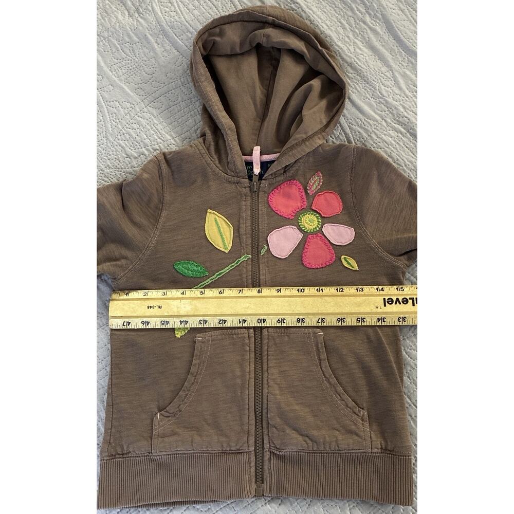 Mini Boden Brown Hoodie Jacket with Pink Flower and Green Leaf Appliqué - Picture 9 of 10